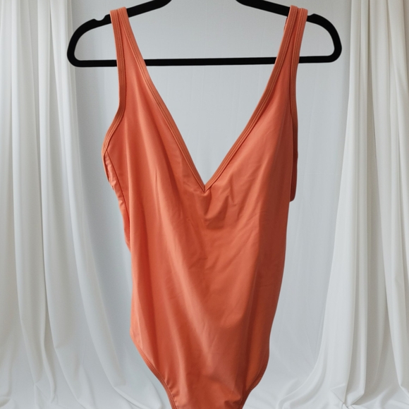 Orange V-Neck Swimsuit - Picture 1 of 9